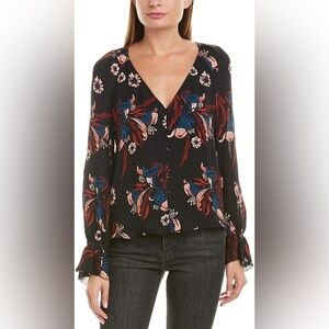 Joie Floral‎ Silk Long Sleeve V Neck Blouse Size XS